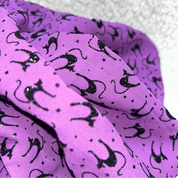 Halloween Fabric sheer purple glittery diamond scaredy cat 56" x 46" - Picture 4 of 6